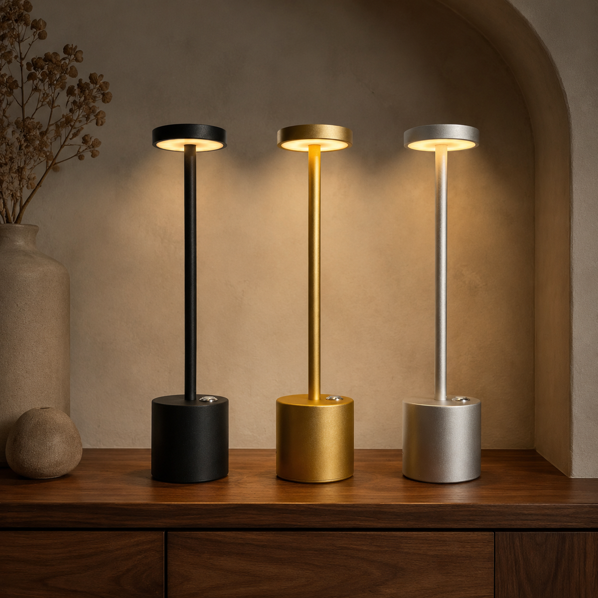 Lampe de table LED sans fil à tête plate ronde