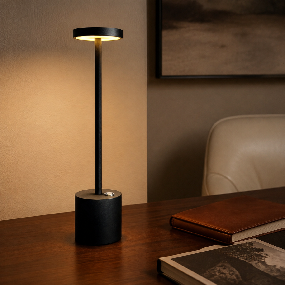 Lampe de table LED sans fil à tête plate ronde