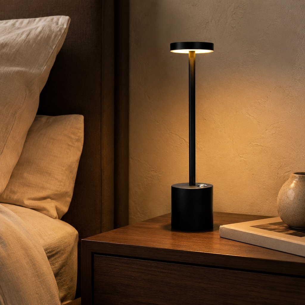 Lampe de table LED sans fil à tête plate ronde