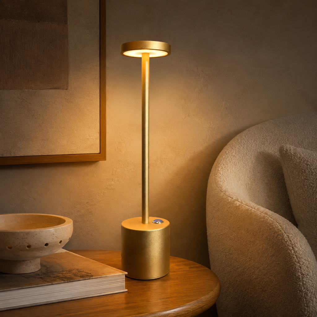 Lampe de table LED sans fil à tête plate ronde