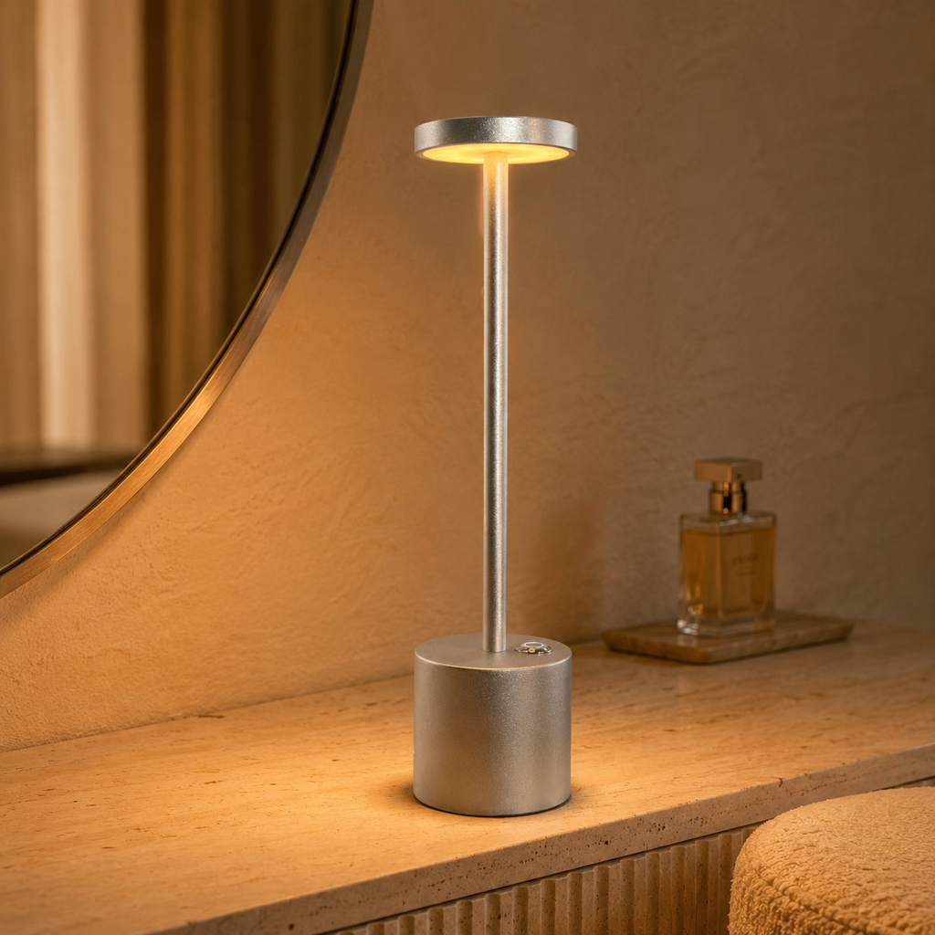Lampe de table LED sans fil à tête plate ronde
