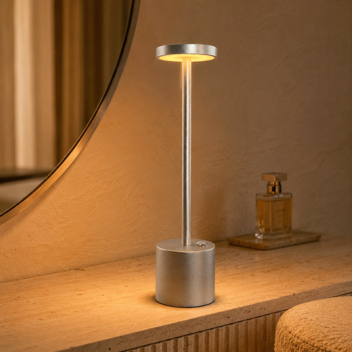Lampe de table LED sans fil à tête plate ronde