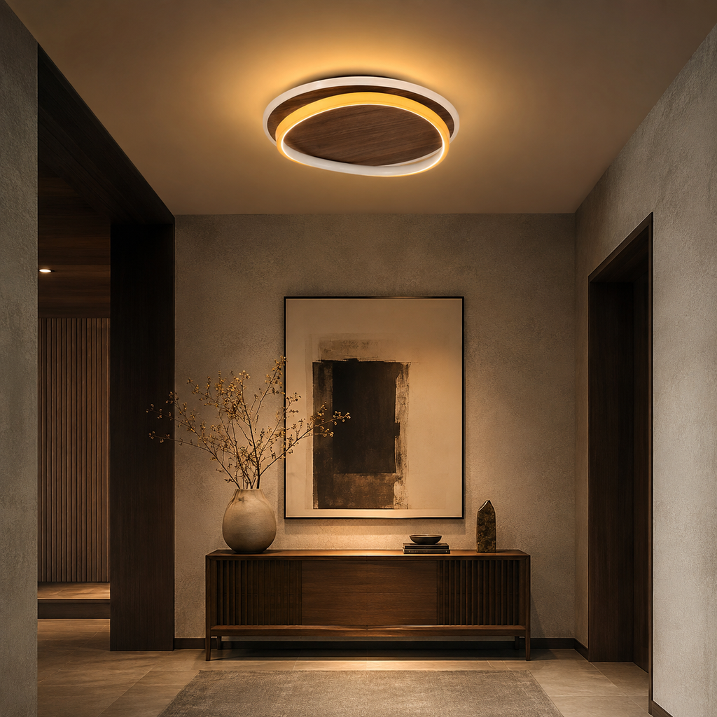 Plafonnier LED moderne au design nordique en bois rond