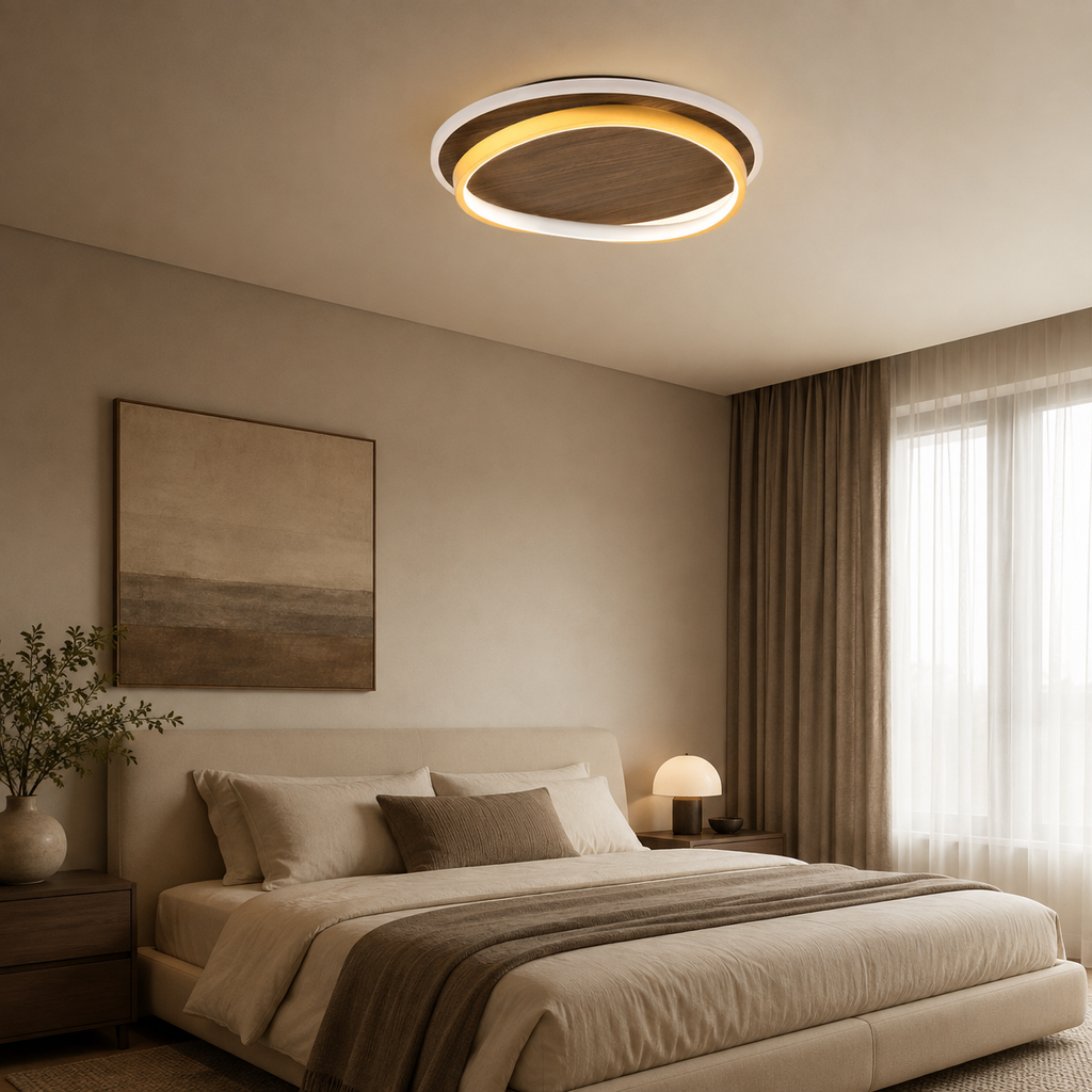 Plafonnier LED moderne au design nordique en bois rond