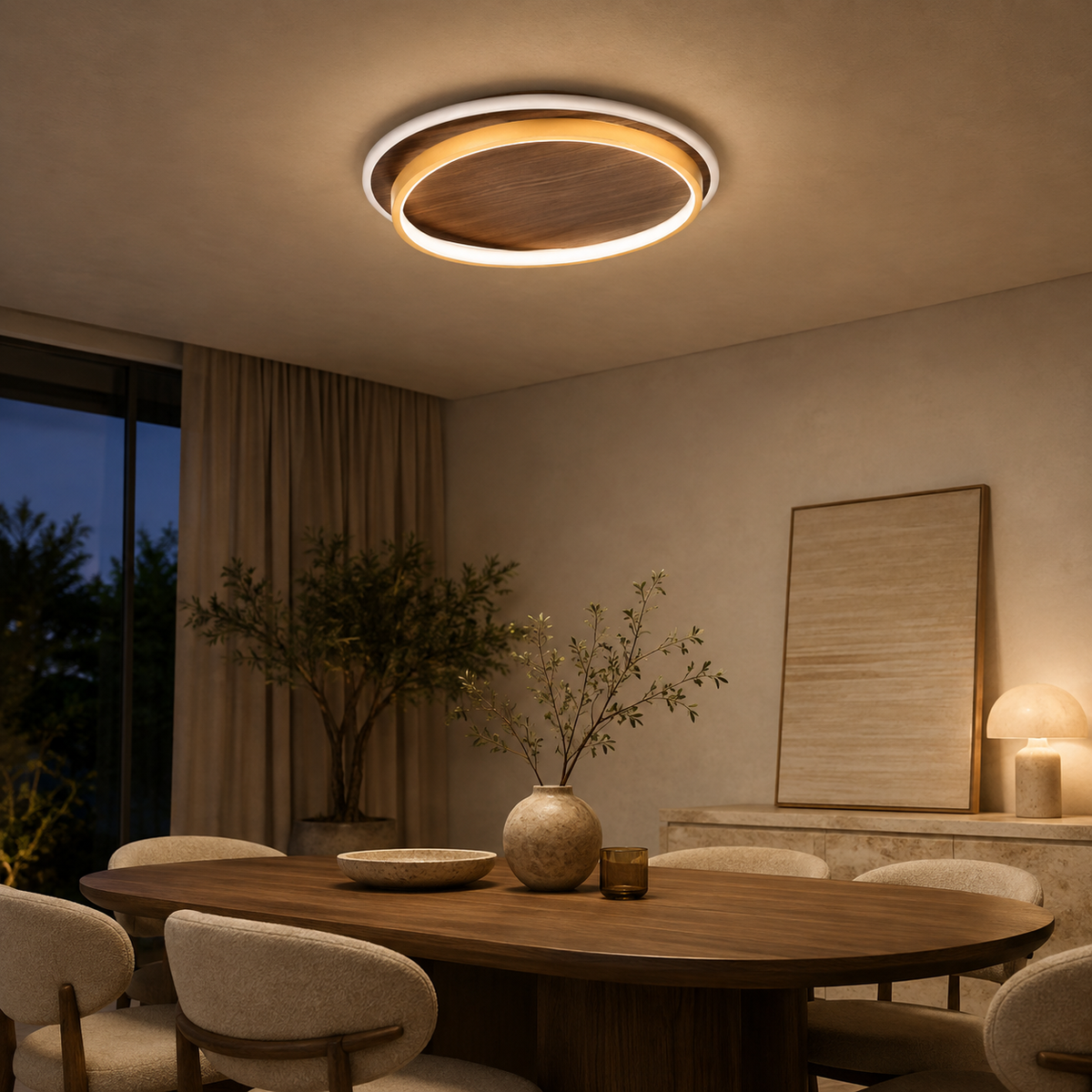 Plafonnier LED moderne au design nordique en bois rond