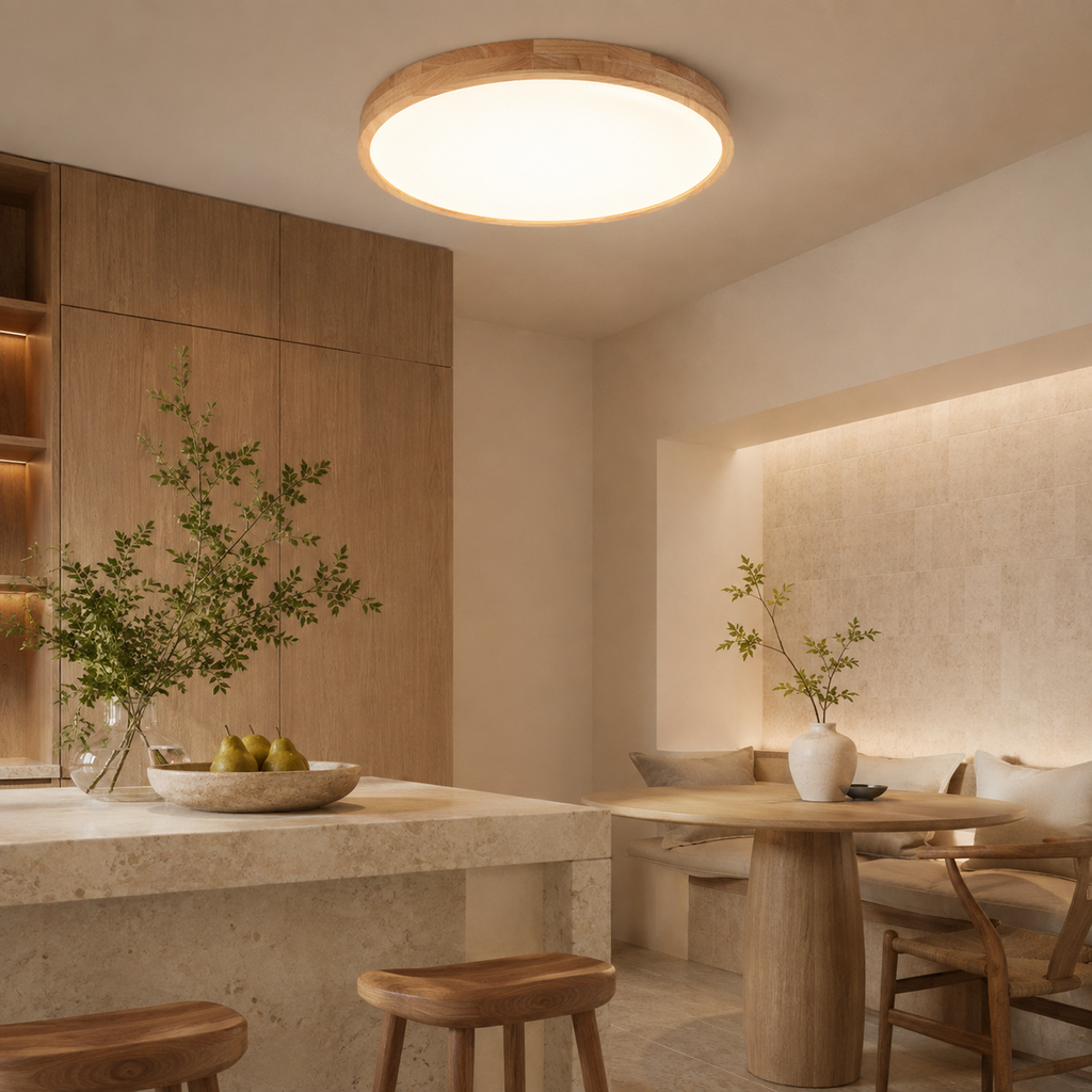 Plafonnier LED circulaire en bois plat moderne ultra mince