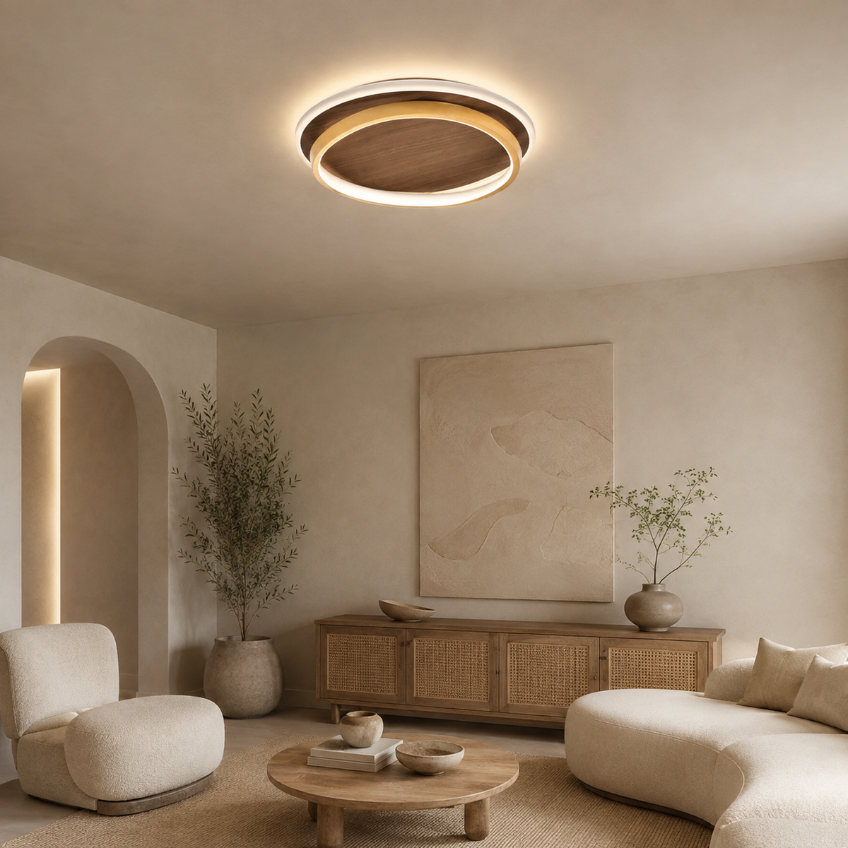 Plafonnier LED moderne au design nordique en bois rond