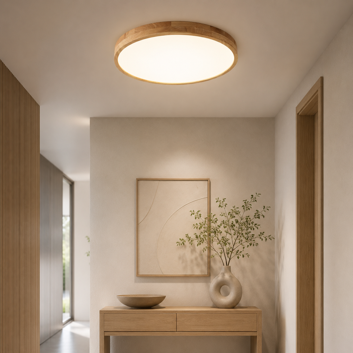 Plafonnier LED circulaire en bois plat moderne ultra mince