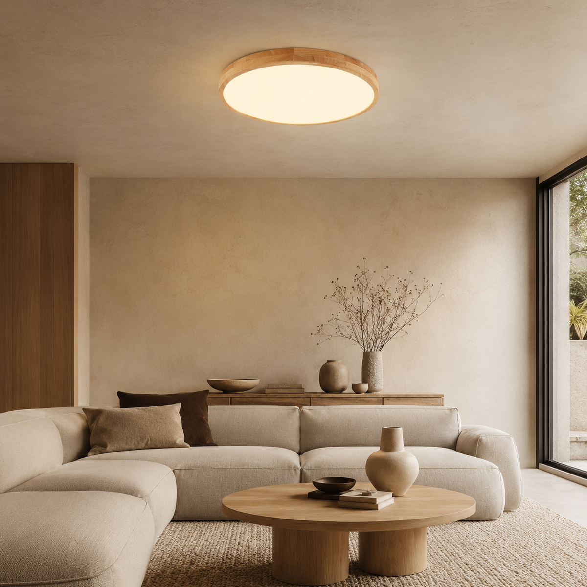 Plafonnier LED circulaire en bois plat moderne ultra mince