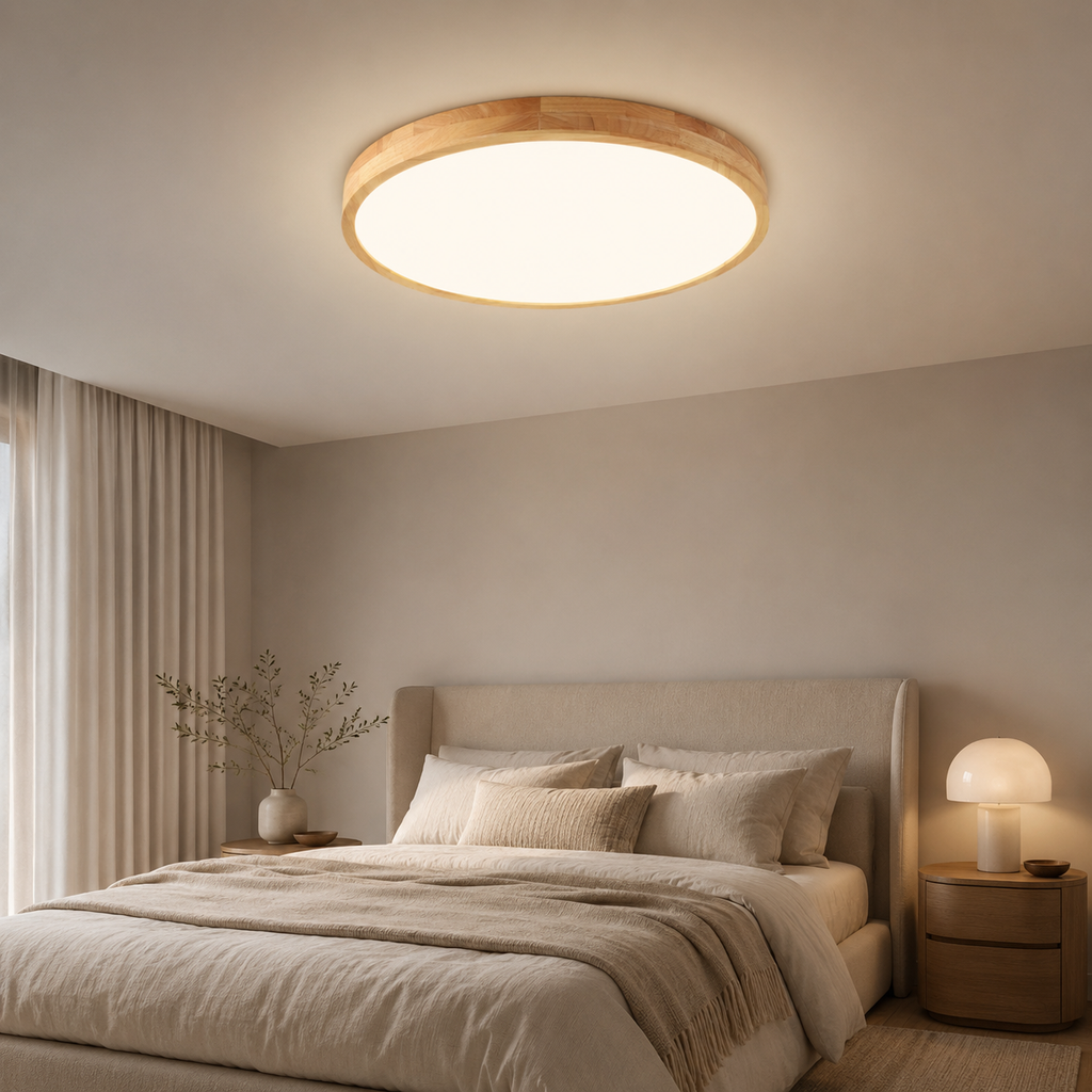 Plafonnier LED circulaire en bois plat moderne ultra mince