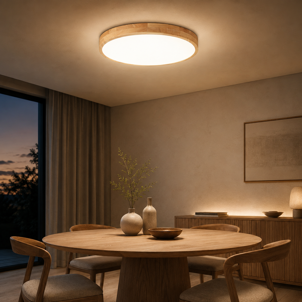 Plafonnier LED circulaire en bois plat moderne ultra mince