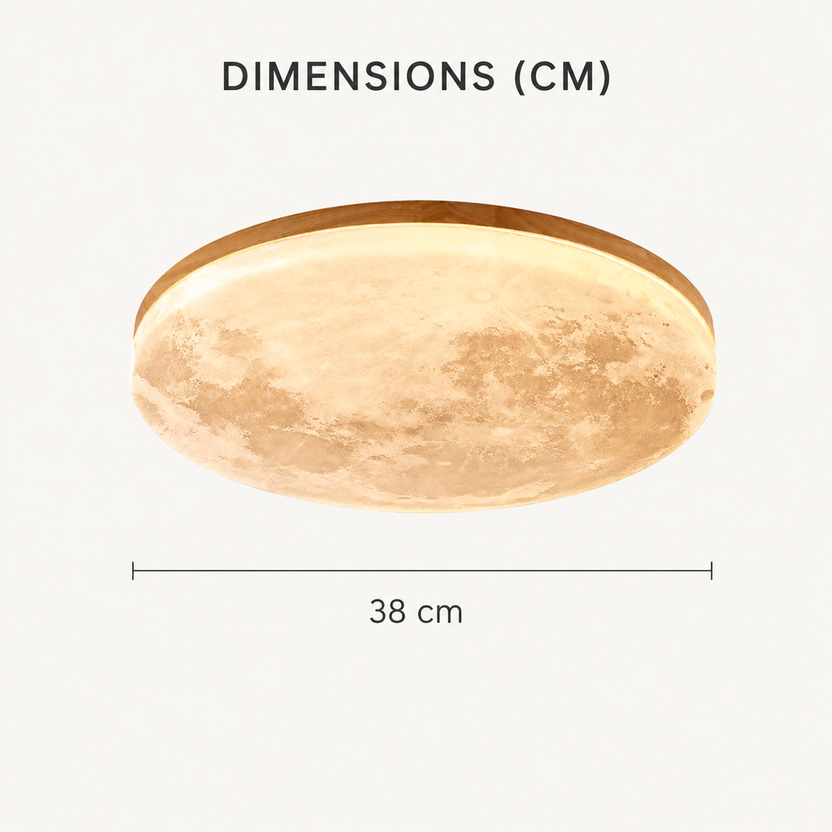 Plafonnier LED rond effet lune avec contour en bois