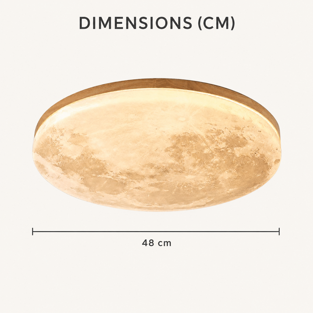 Plafonnier LED rond effet lune avec contour en bois