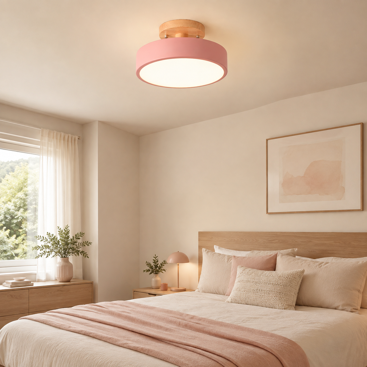 Plafonnier semi-encastré à Led rond nordique en bois