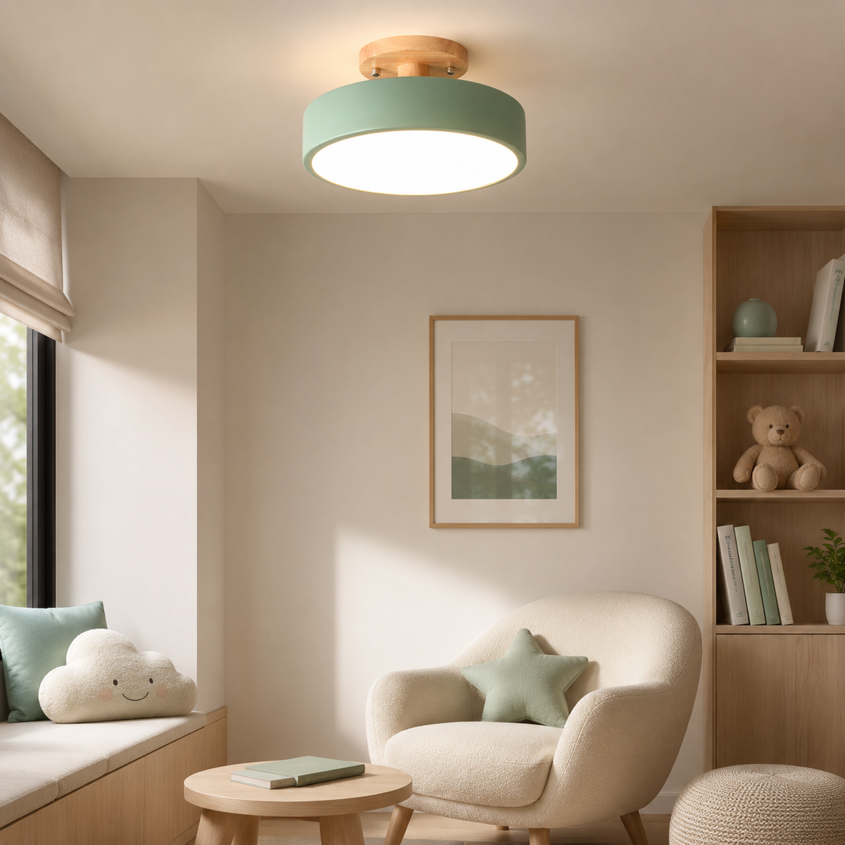 Plafonnier semi-encastré à Led rond nordique en bois