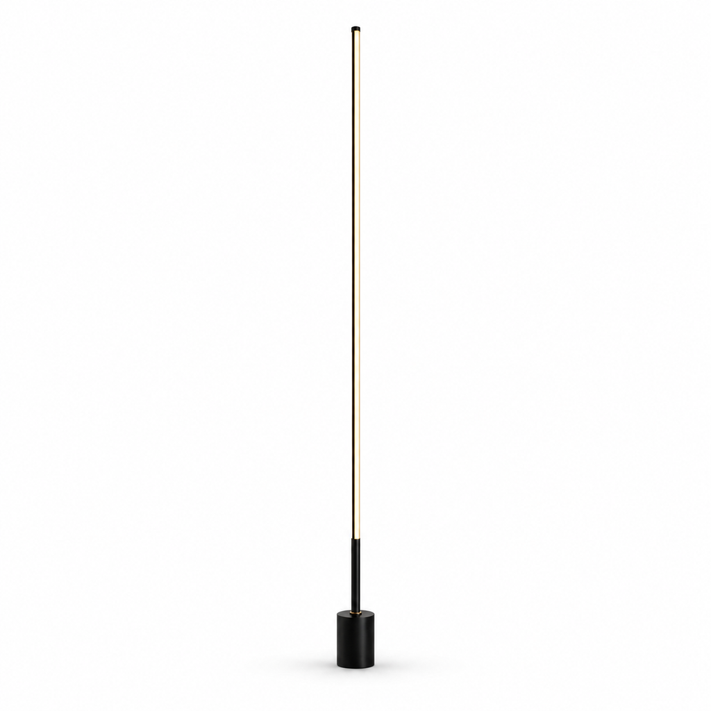 Lampadaire LED sur pied noir et doré design minimaliste