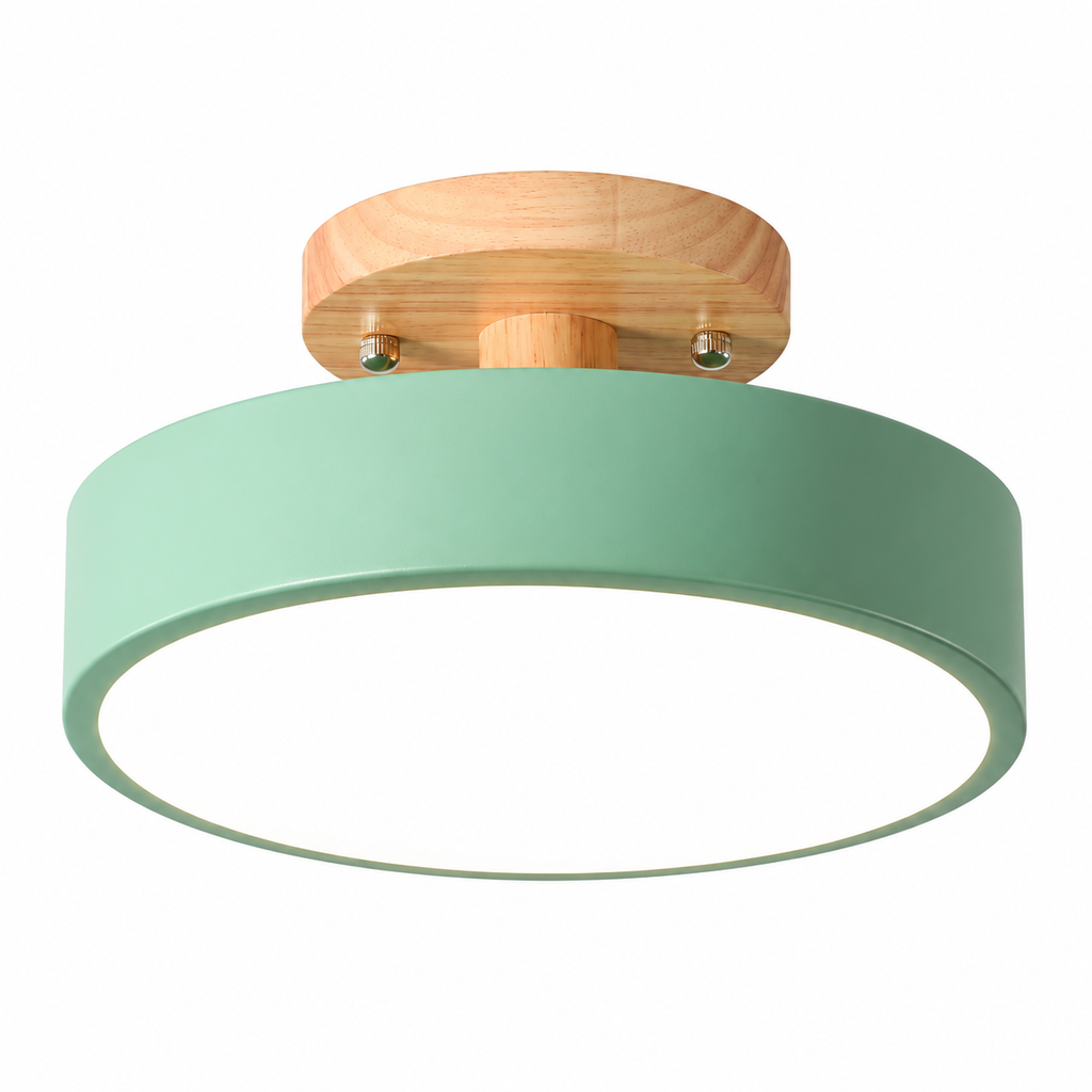 Plafonnier semi-encastré à Led rond nordique en bois
