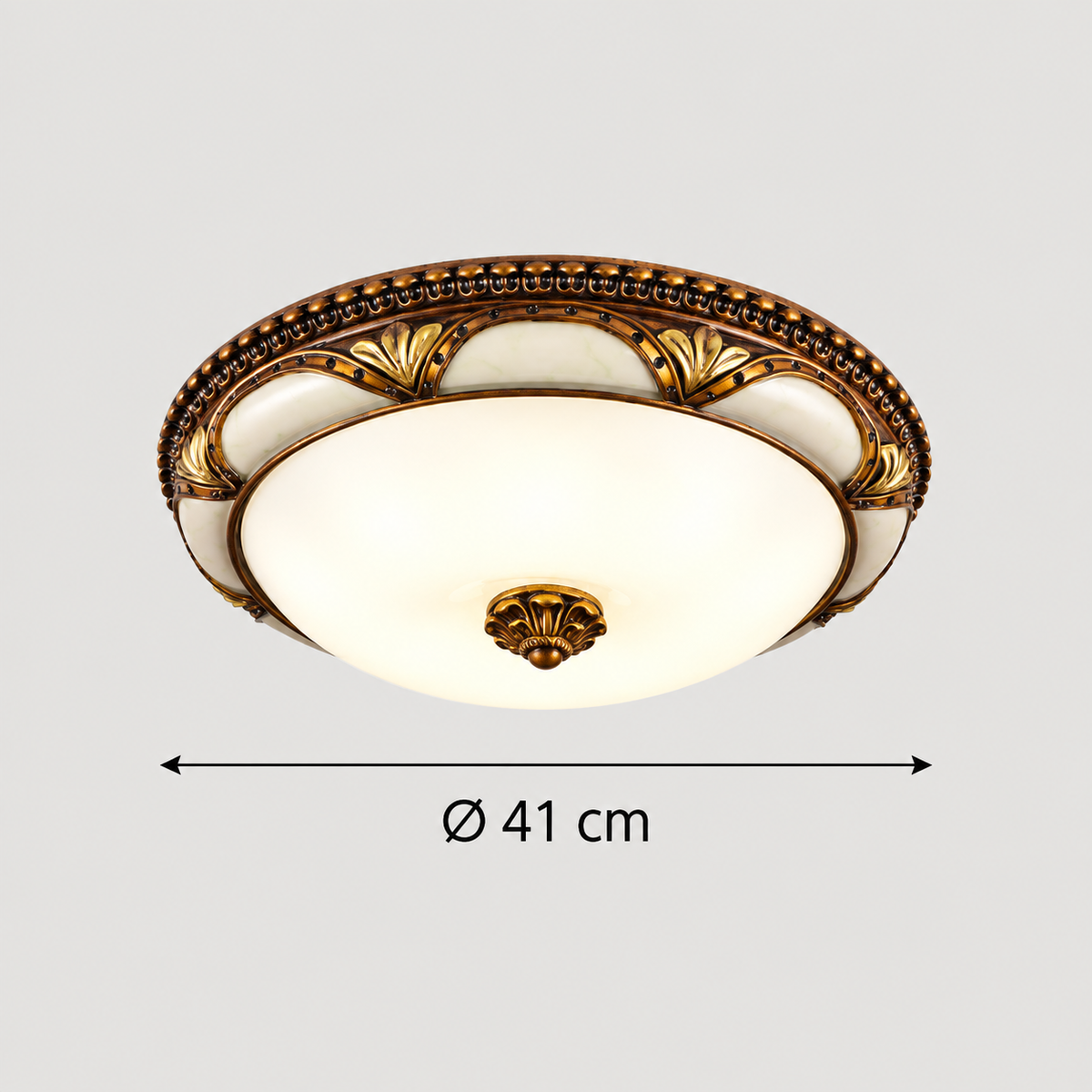 Plafonnier classique rond en verre et résine finition bronze