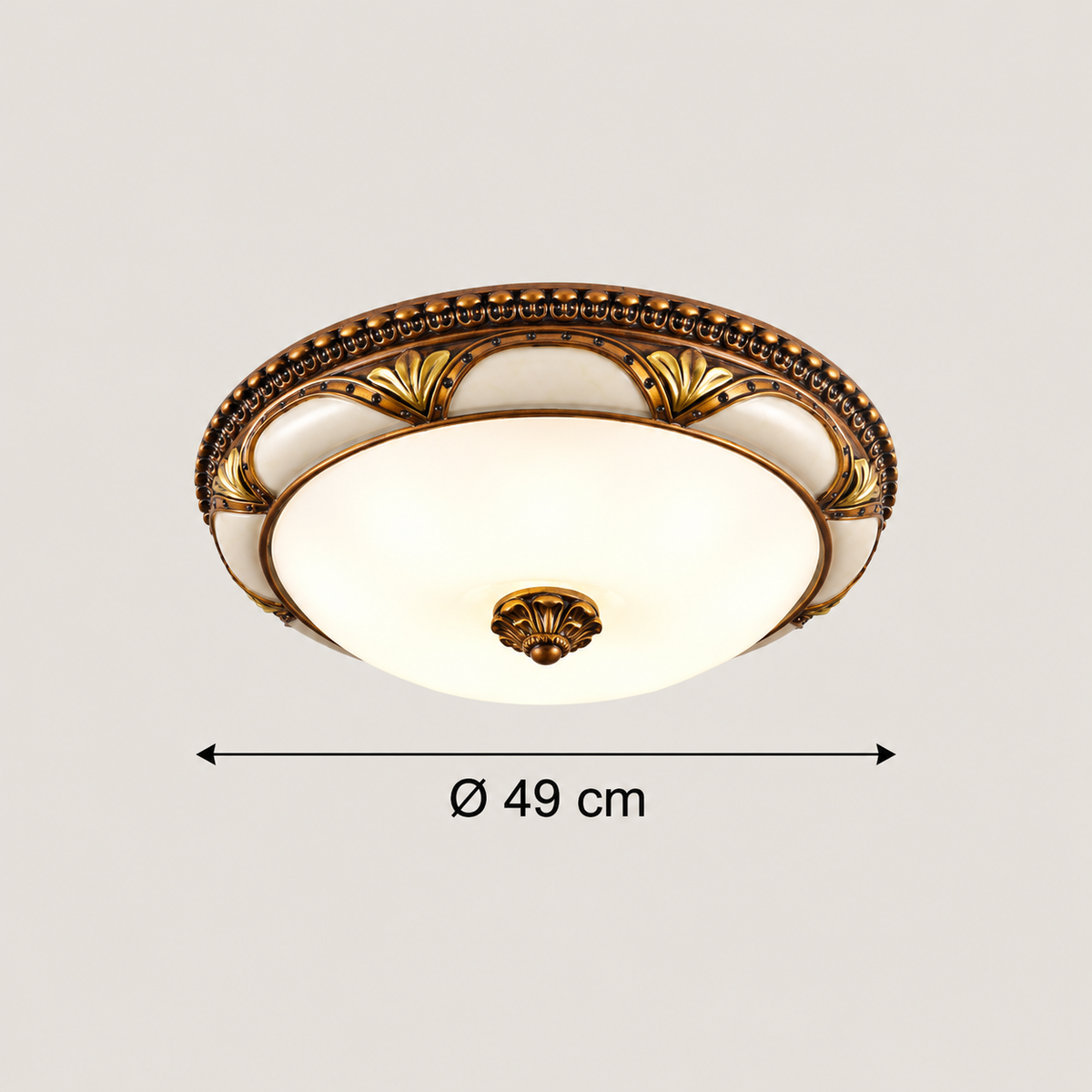 Plafonnier classique rond en verre et résine finition bronze
