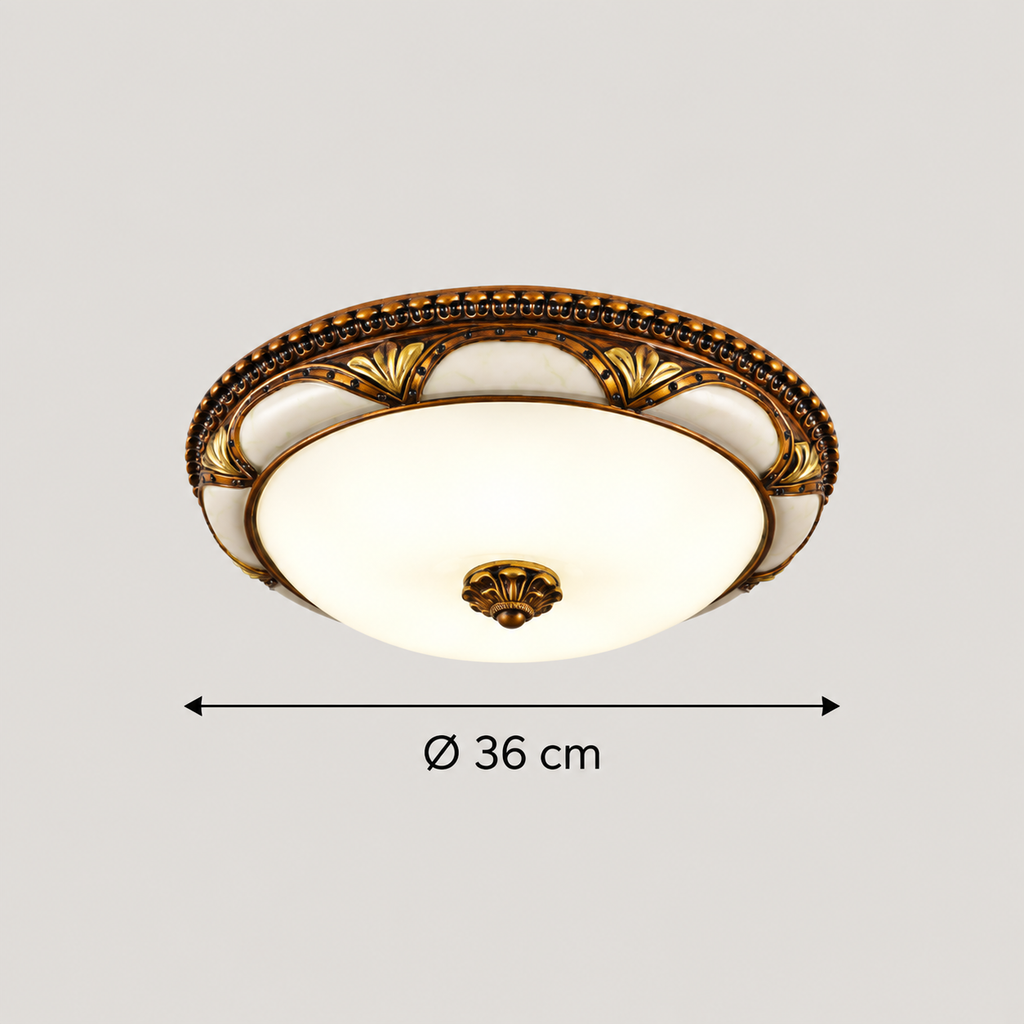 Plafonnier classique rond en verre et résine finition bronze