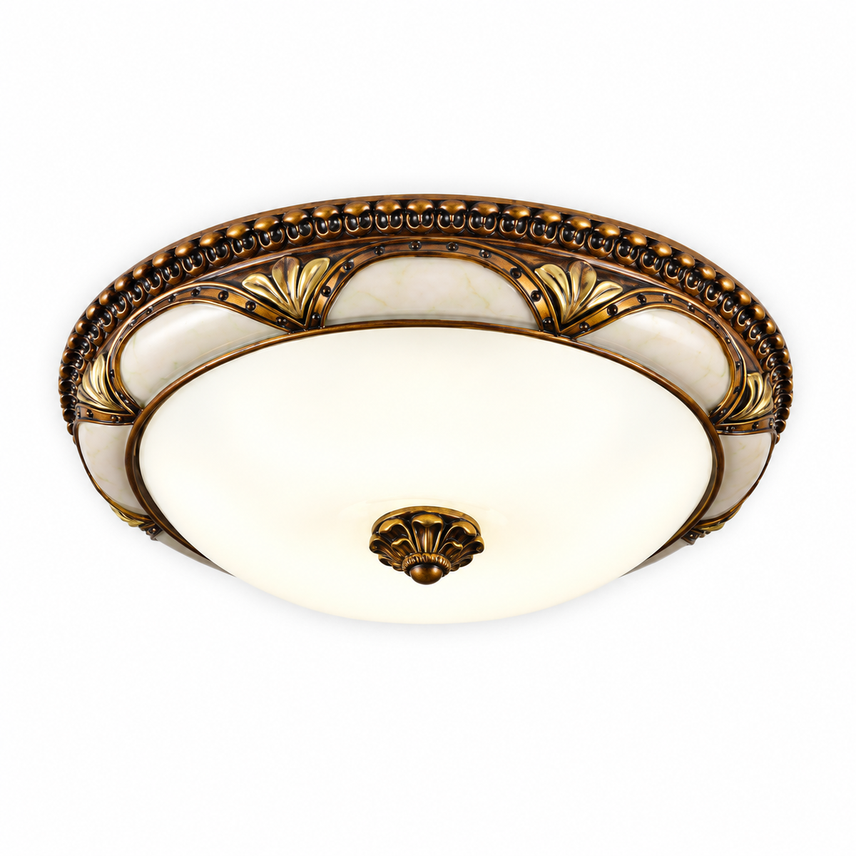 Plafonnier classique rond en verre et résine finition bronze