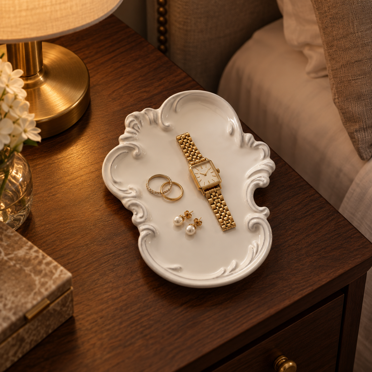 Vide-poche en céramique baroque à rangement