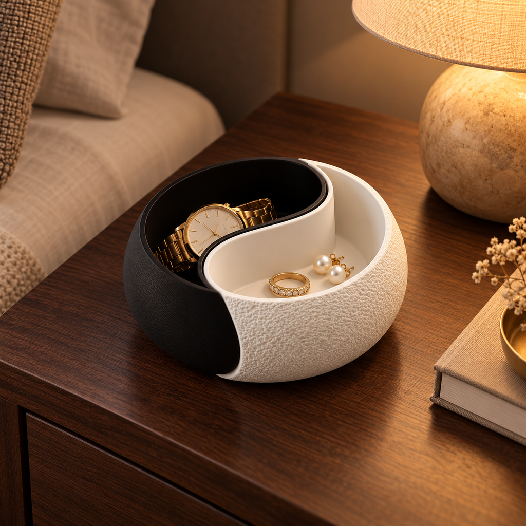 Vide-poche rond yin et yang noir et blanc