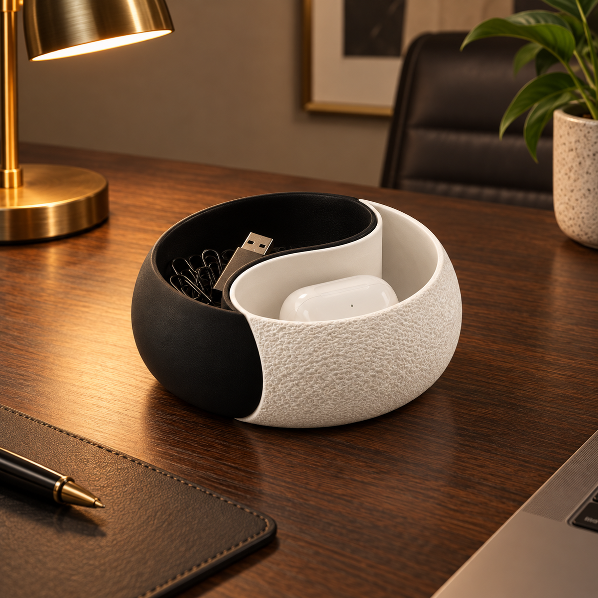 Vide-poche rond yin et yang noir et blanc