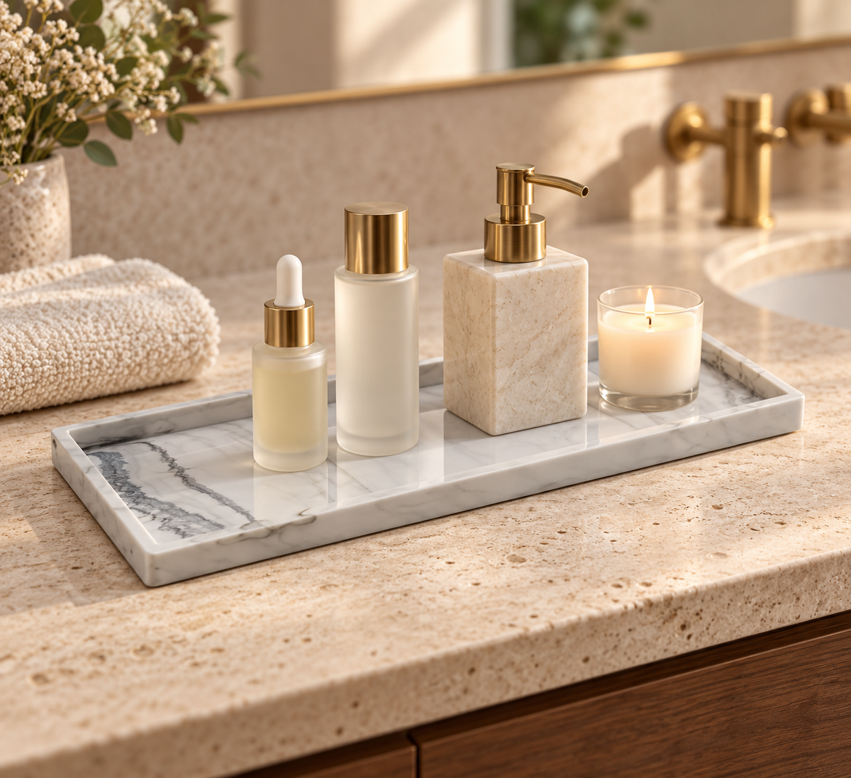 Vide-Poche Design Marbre Blanc et Gris Rectangulaire