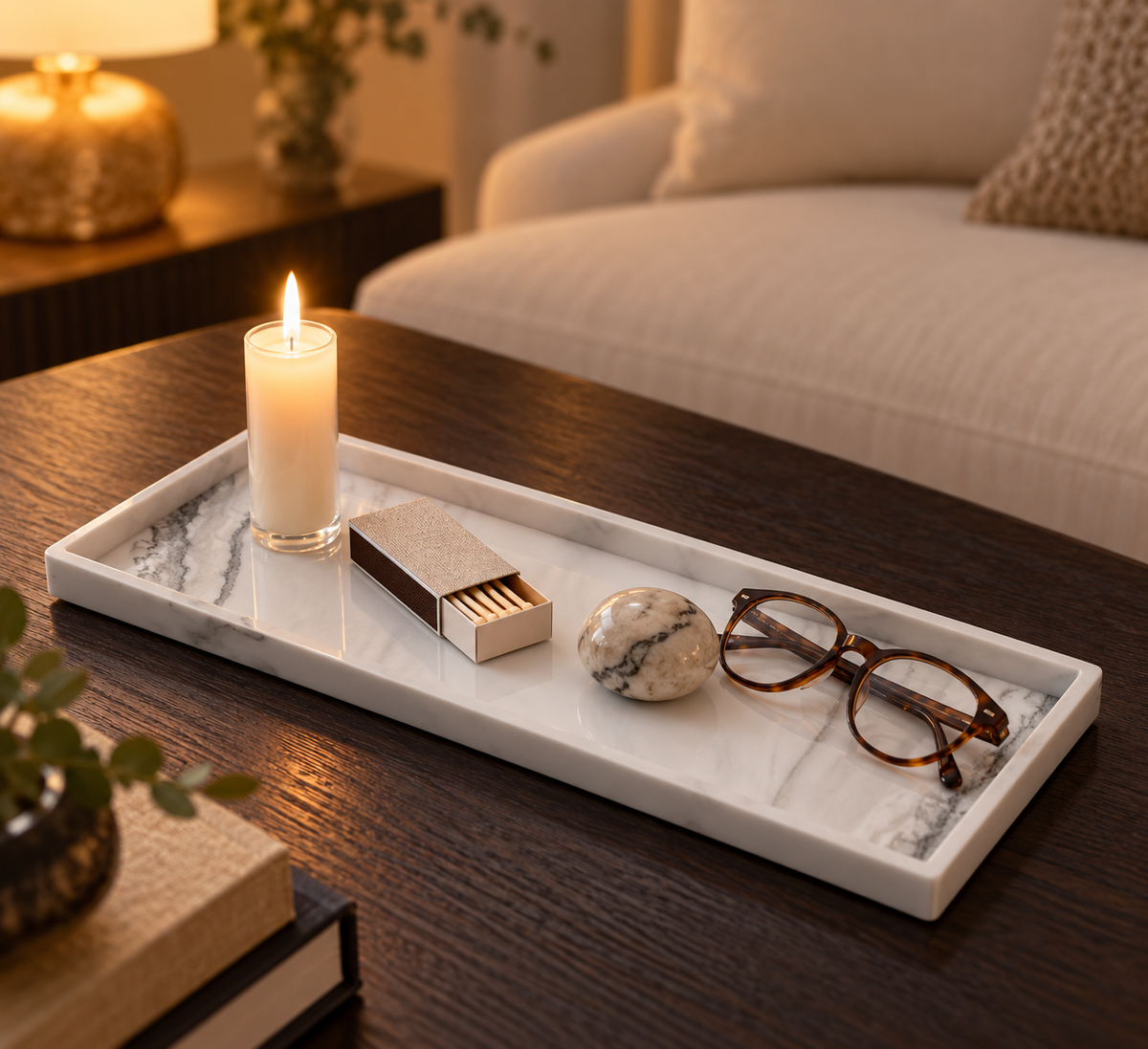 Vide-Poche Design Marbre Blanc et Gris Rectangulaire