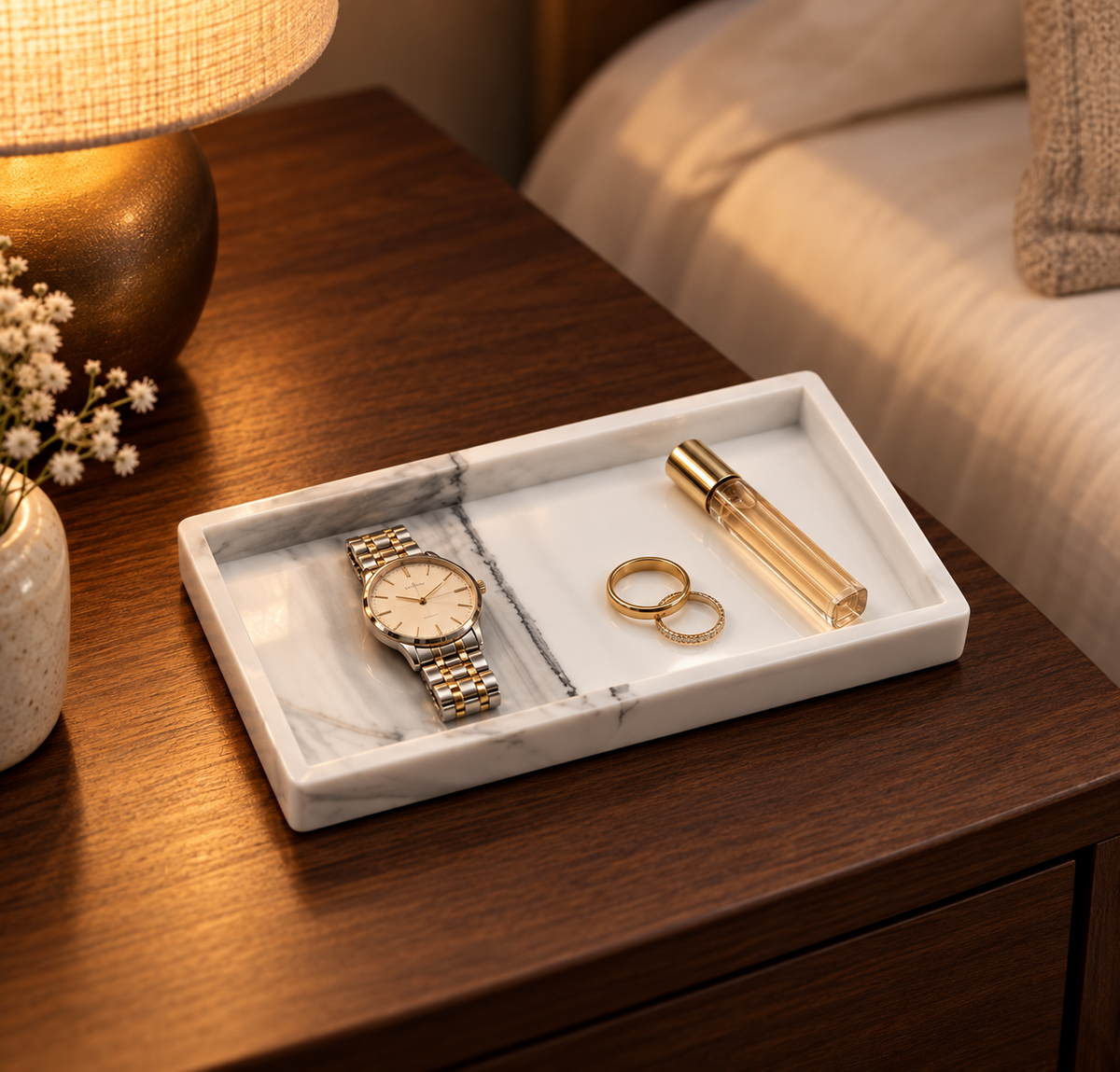 Vide-Poche Design Marbre Blanc et Gris Rectangulaire