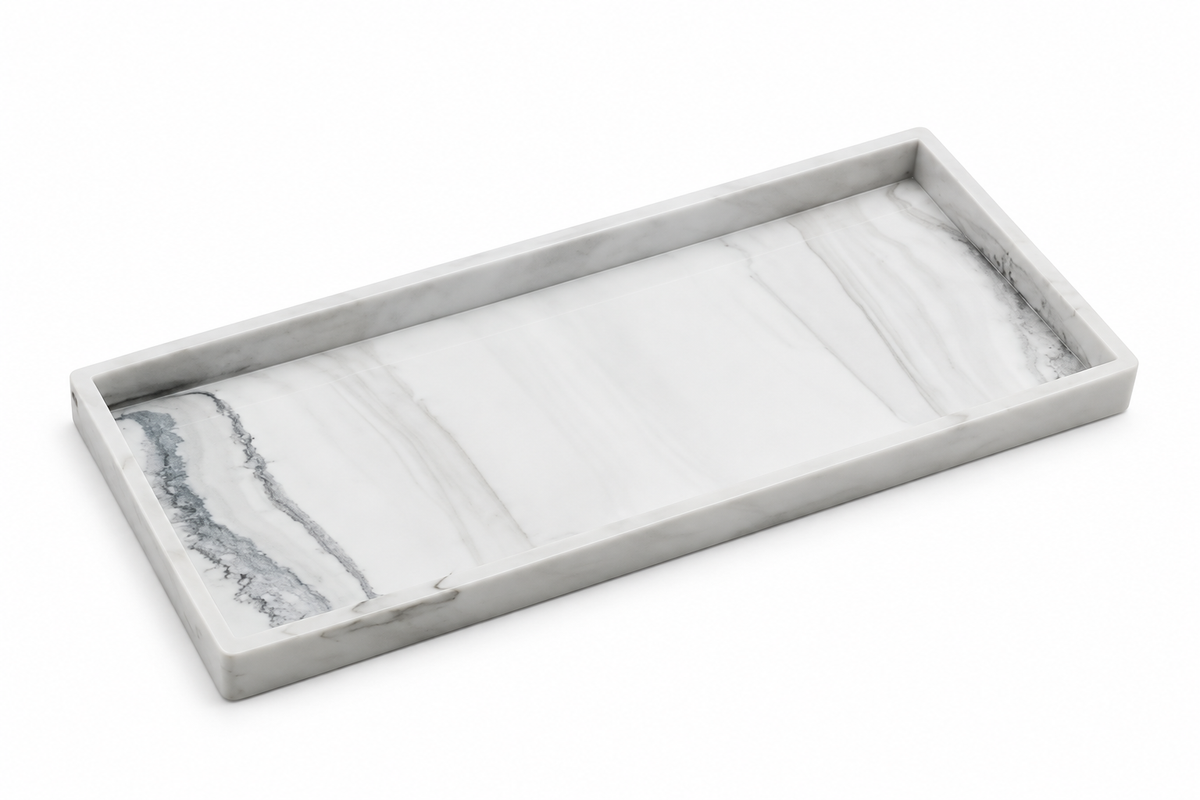 Vide-Poche Design Marbre Blanc et Gris Rectangulaire