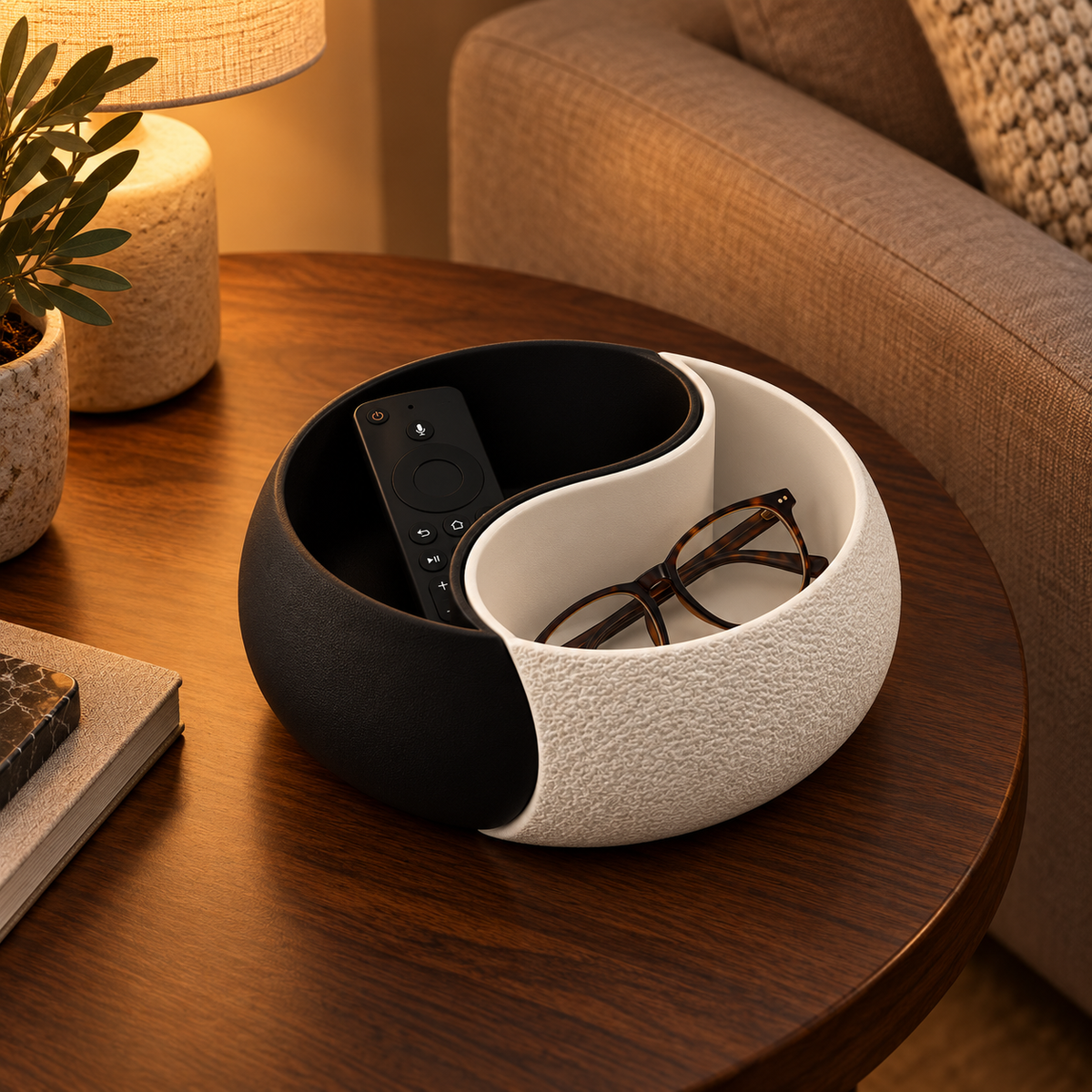 Vide-poche rond yin et yang noir et blanc