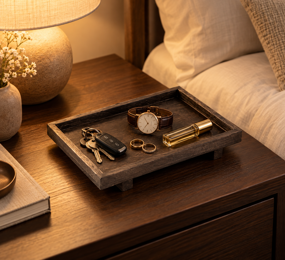 Vide-Poche Organisateur rectangulaire en Bois Sombre
