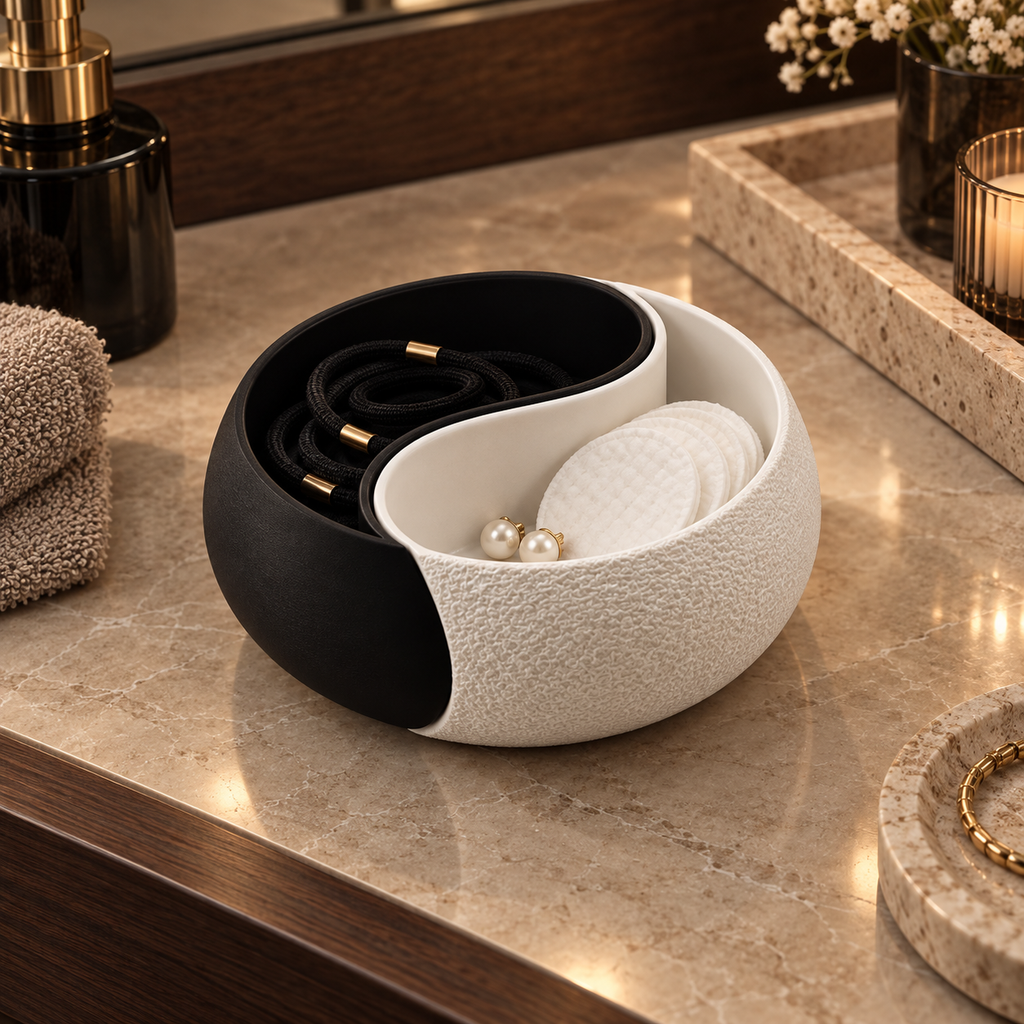 Vide-poche rond yin et yang noir et blanc