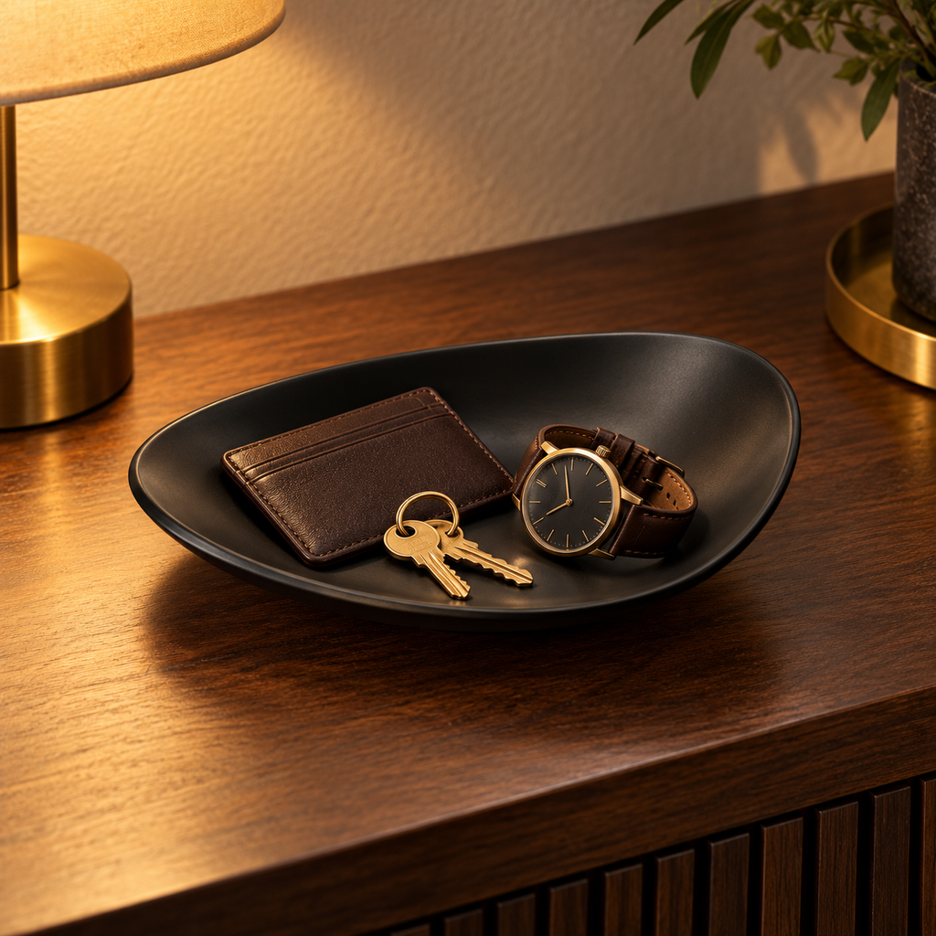Vide-Poche Minimaliste Ovale Noir Mat en Céramique
