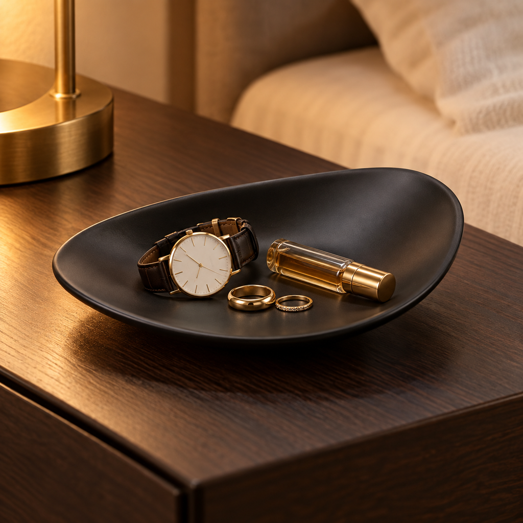 Vide-Poche Minimaliste Ovale Noir Mat en Céramique