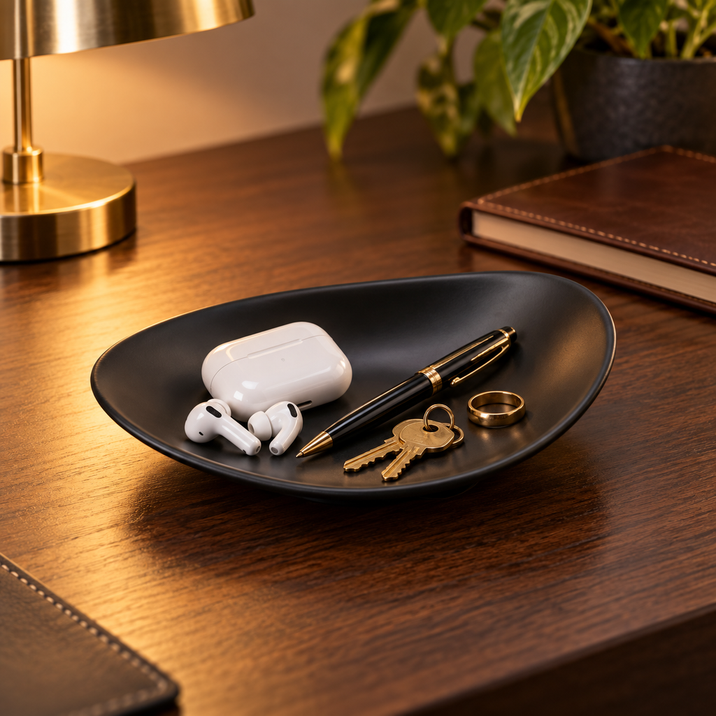 Vide-Poche Minimaliste Ovale Noir Mat en Céramique