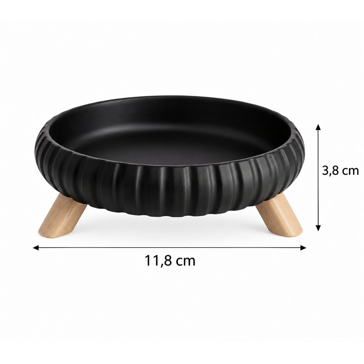 Vide-Poche Rond Design Côtelé en Céramique avec Pieds en Bois