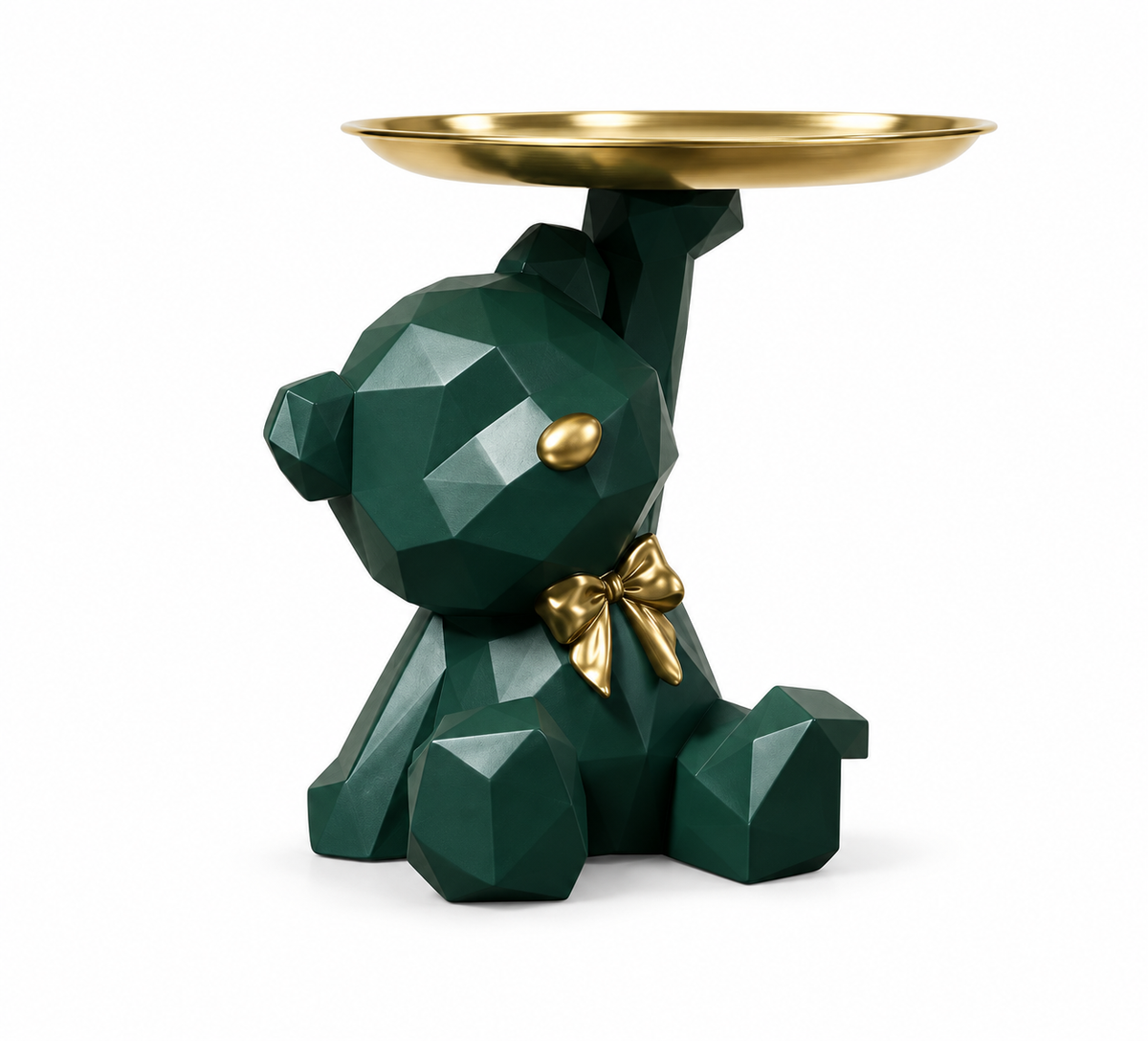Vide-Poche Ours en Résine Style Origami avec Plateau Rangement