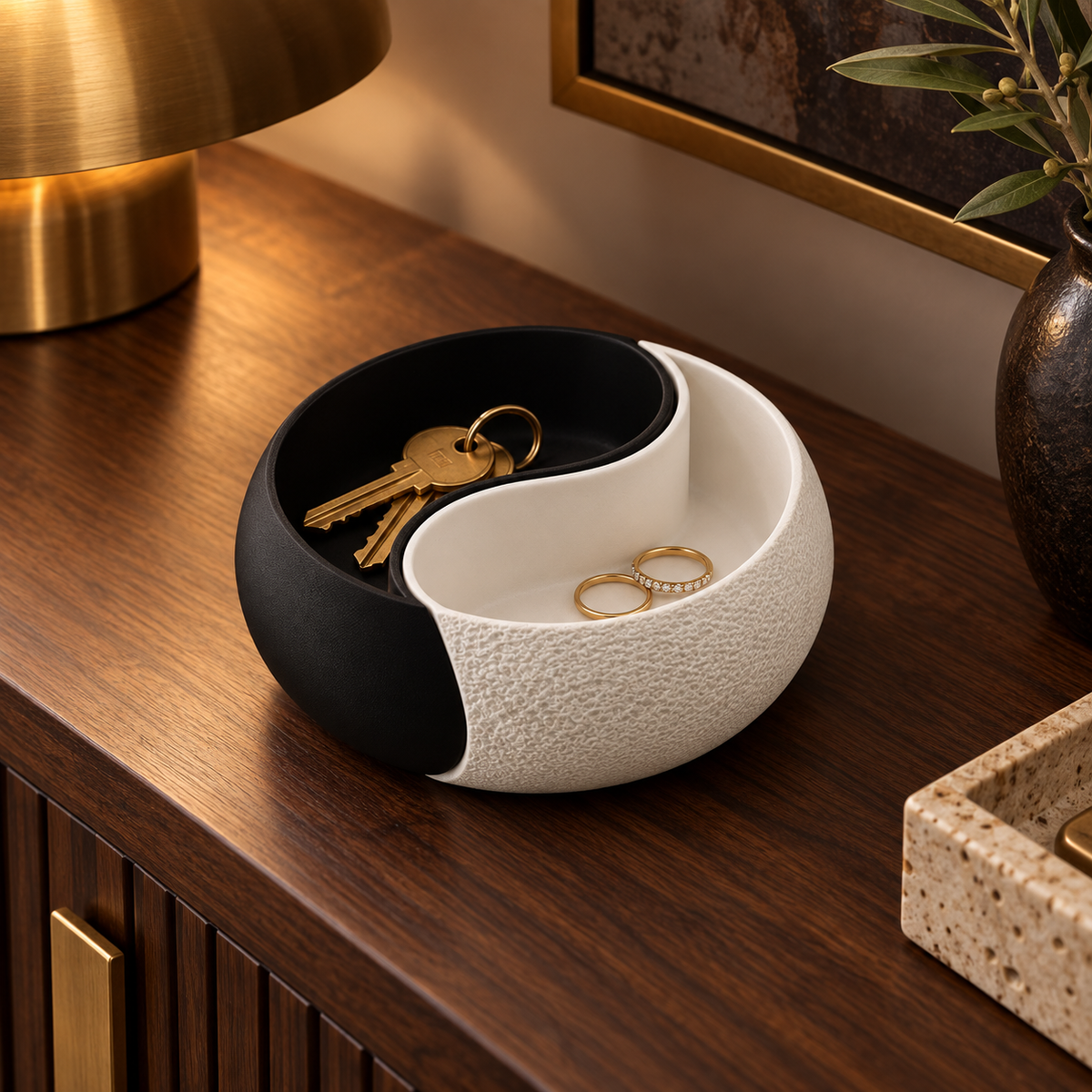 Vide-poche rond yin et yang noir et blanc