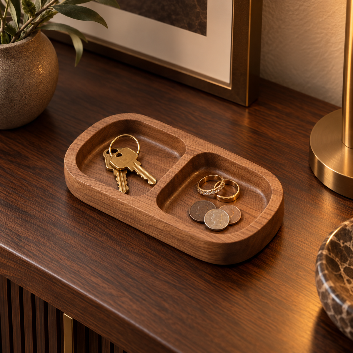 Vide-poche rectangulaire en Bois d’acacia à plusieurs compartiments