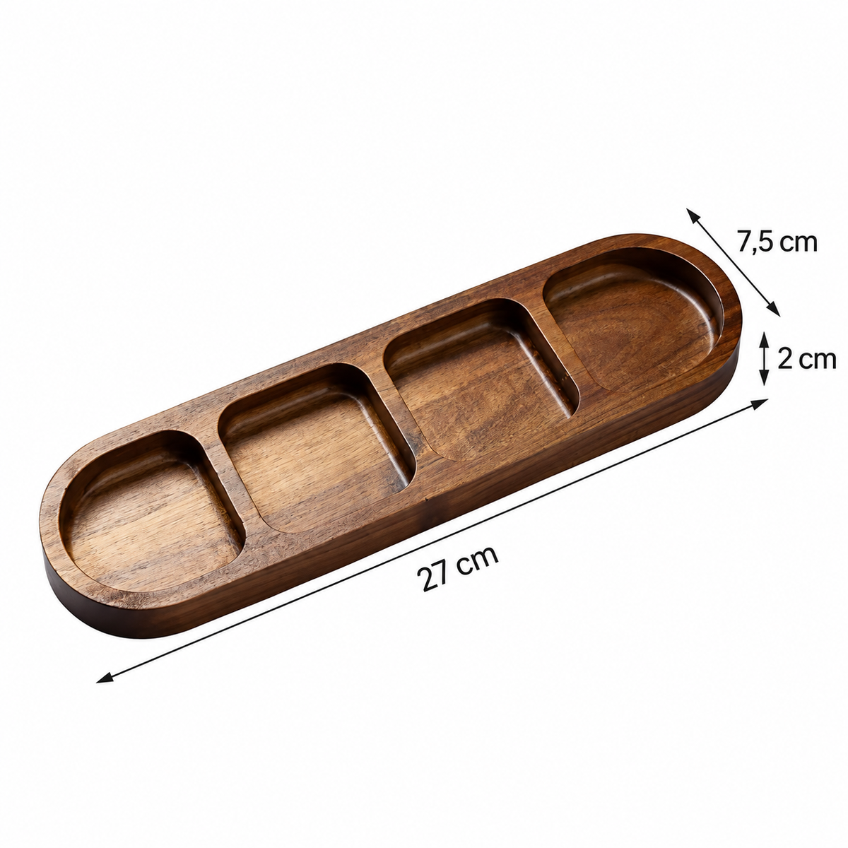 Vide-poche rectangulaire en Bois d’acacia à plusieurs compartiments