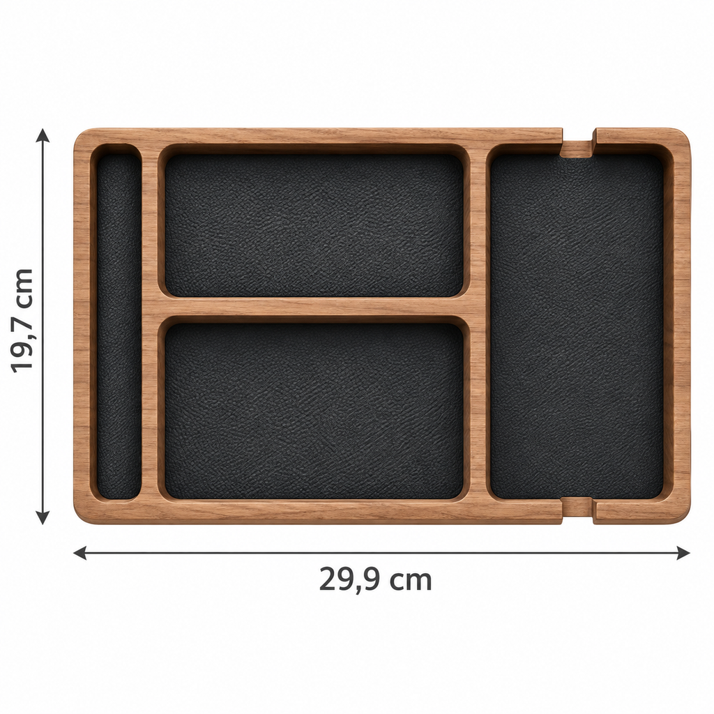 Vide-poche en bois et cuir avec compartiments pour bureau et entrée