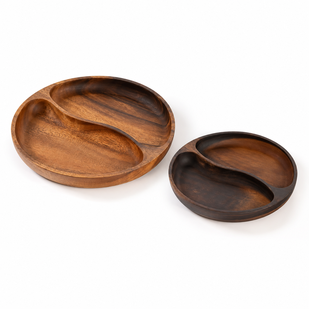Vide-poche bol design en bois à 2 compartiments