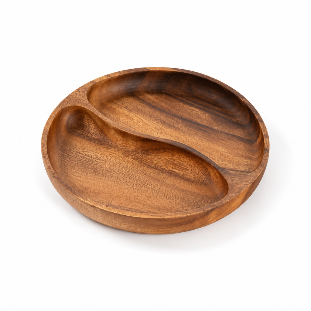 Vide-poche bol design en bois à 2 compartiments