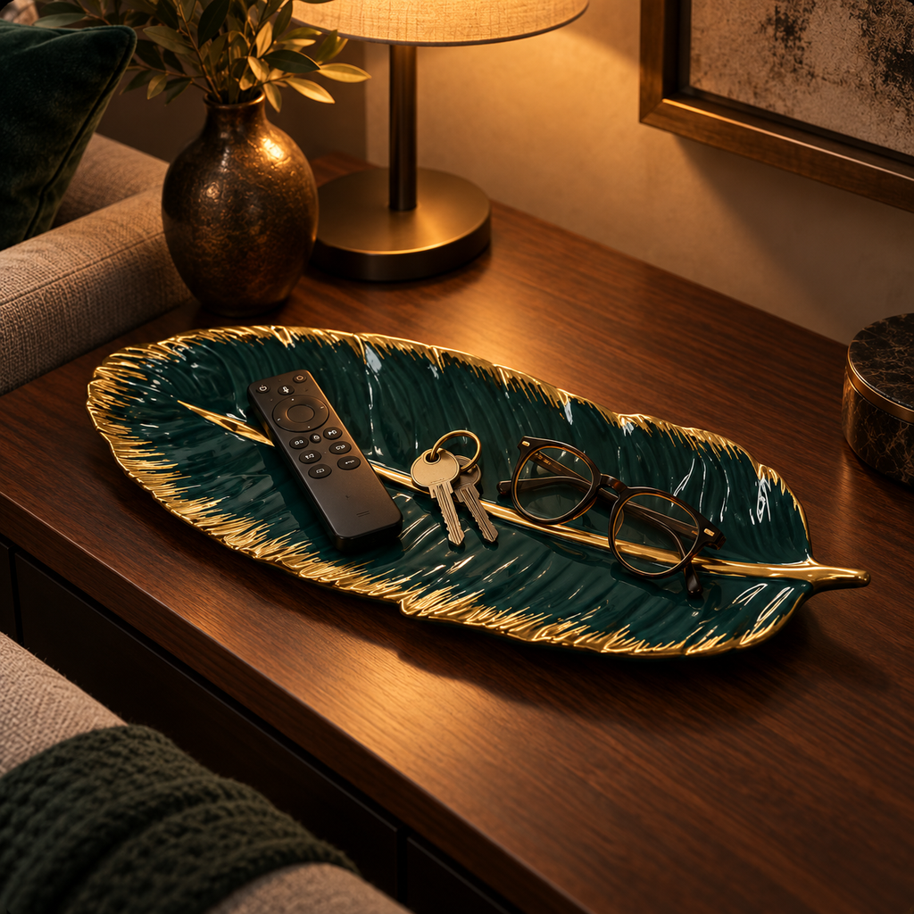 Vide-Poche Décoratif Design en Feuille Céramique
