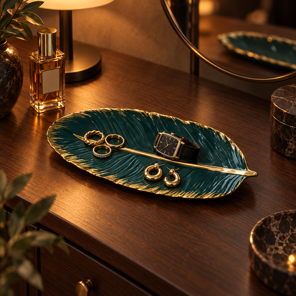 Vide-Poche Décoratif Design en Feuille Céramique