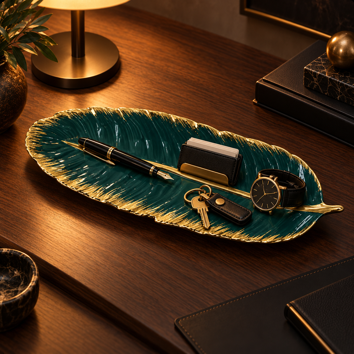 Vide-Poche Décoratif Design en Feuille Céramique