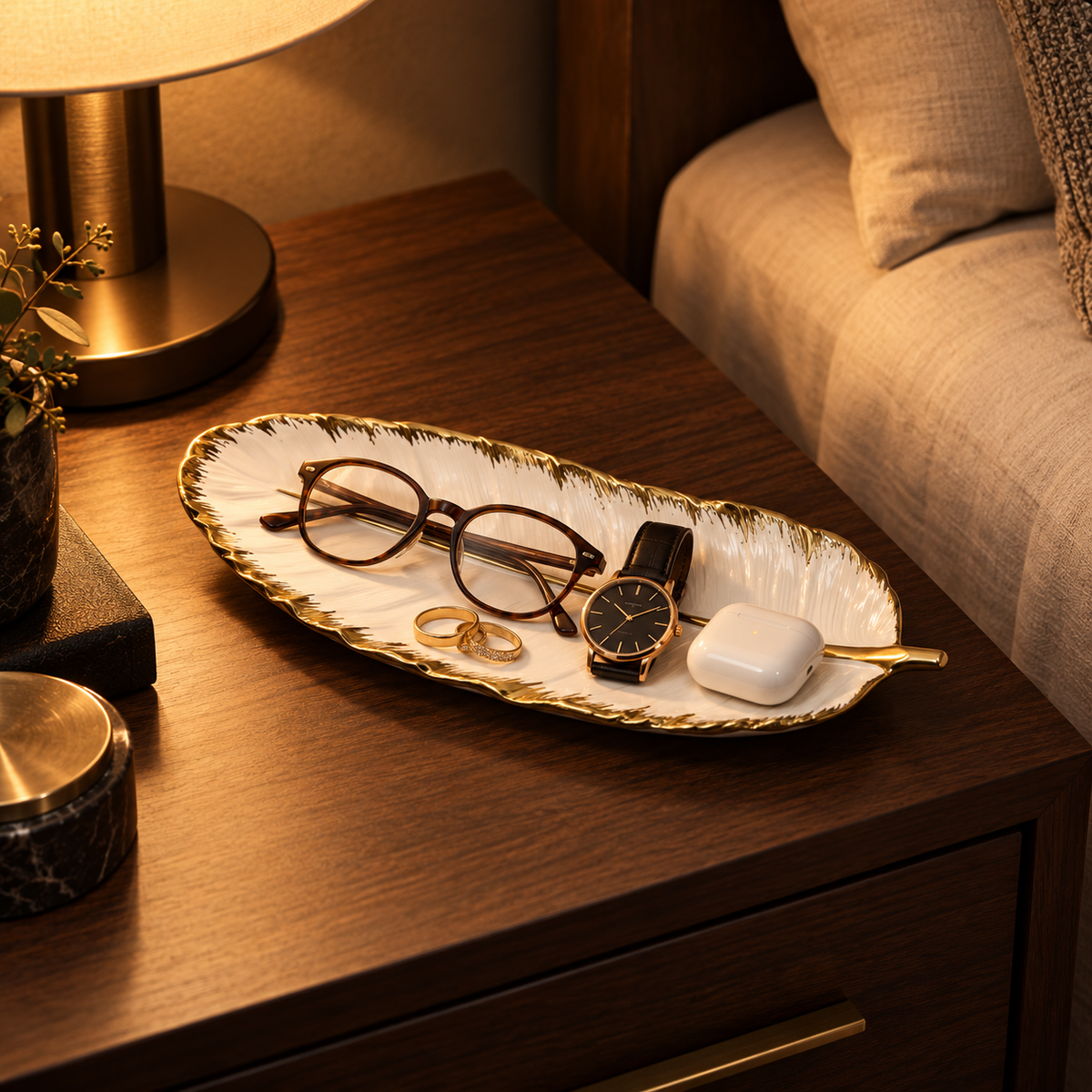 Vide-Poche Décoratif Design en Feuille Céramique